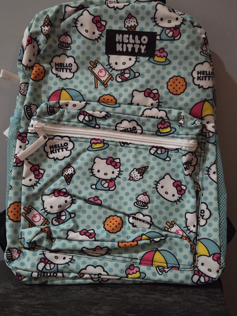 NEW! Hello Kitty Cute Light Blue Backpack with Multicolor Prints
